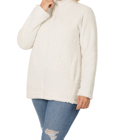 SOFT SHERPA ZIPPER FRONT JACKET - The Curv'd Experience